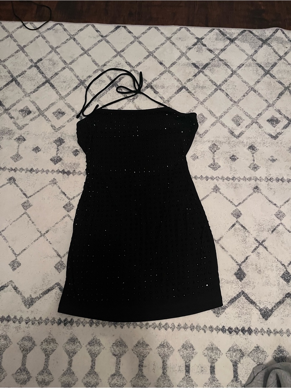 Black Halter Mini Dress with Subtle Shimmer
